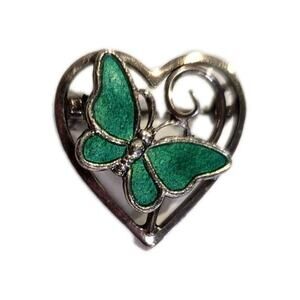 Signed Volmer Bahner Denmark Sterling Silver Heart Enamel Butterfly Brooch Pin